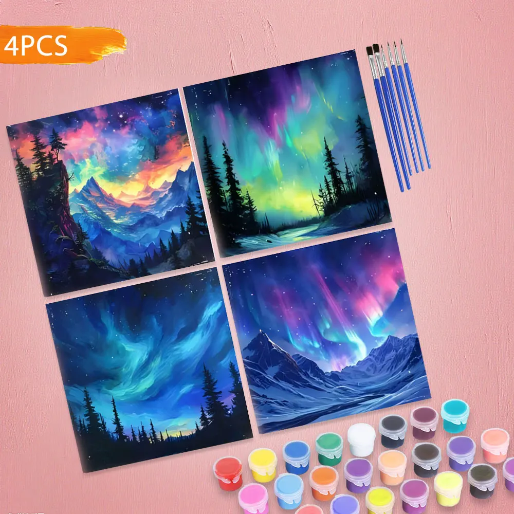 

HUACAN, 4 шт., картина по номерам, лесной пейзаж, рисунок на холсте, горный пейзаж Авроры, уникальный подарок, рождественское украшение
