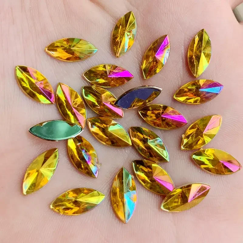 50pcs 7*14mm Colorful AB Horse Eye Rhinestone Applique Flatback Acrylic Stones Non Hotfix Strass Crystal for Dress Crafts -HB79