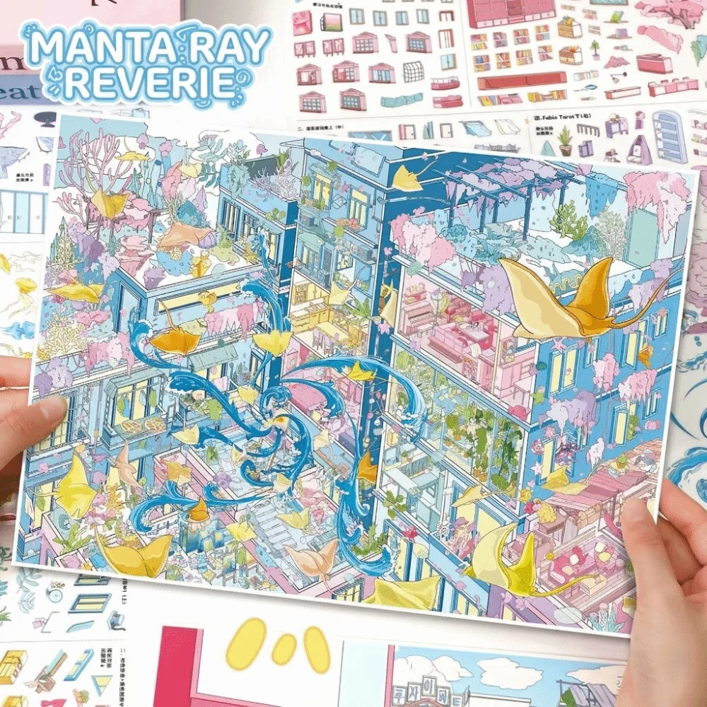 3D Miniature Landscapes Stickers Collection PET 2 Themes DIY Cabin Scene Sticker Removable DIY Crafts Miniature Scene Collage