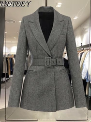 Giacca da abito a maniche lunghe con controllo della vita con lacci alla moda retrò da donna primavera autunno nuovo temperamento cappotto Casual professionale