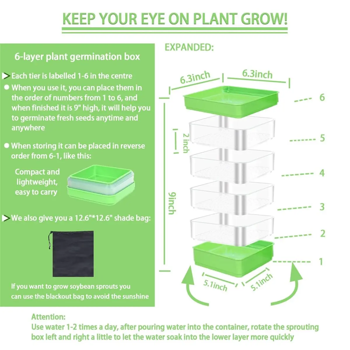 4-Tier SeedSprouting Kit with Drain Holes and Drain Tray, Upgrade Stackable Microgreens Fresh for Beans Alfalfa Seeds