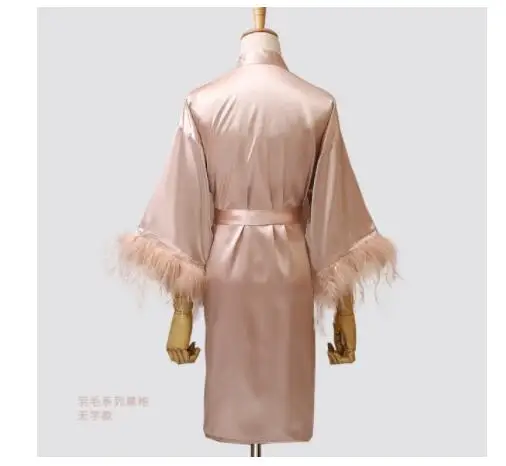 Women FEATHER Bride Bridesmaid Wedding Robe Satin Kimono Bathrobe Gown Nightwear Embroidery Letter Nightgown V-Neck Lingerie