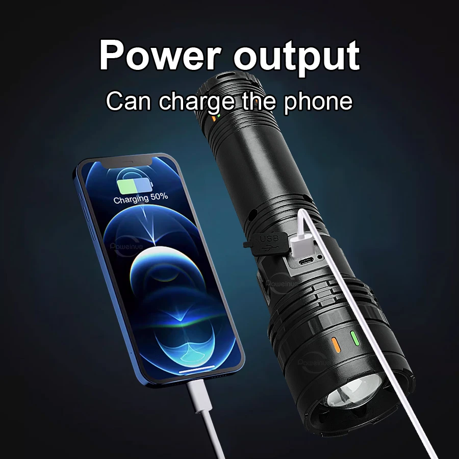 6800000lm طاقة عالية LED مصباح يدوي أقوى الشعلة التكتيكية 15000MAH مصباح يدوي مصباح في الهواء الطلق محمولة محمولة محمولة مصباح محمول