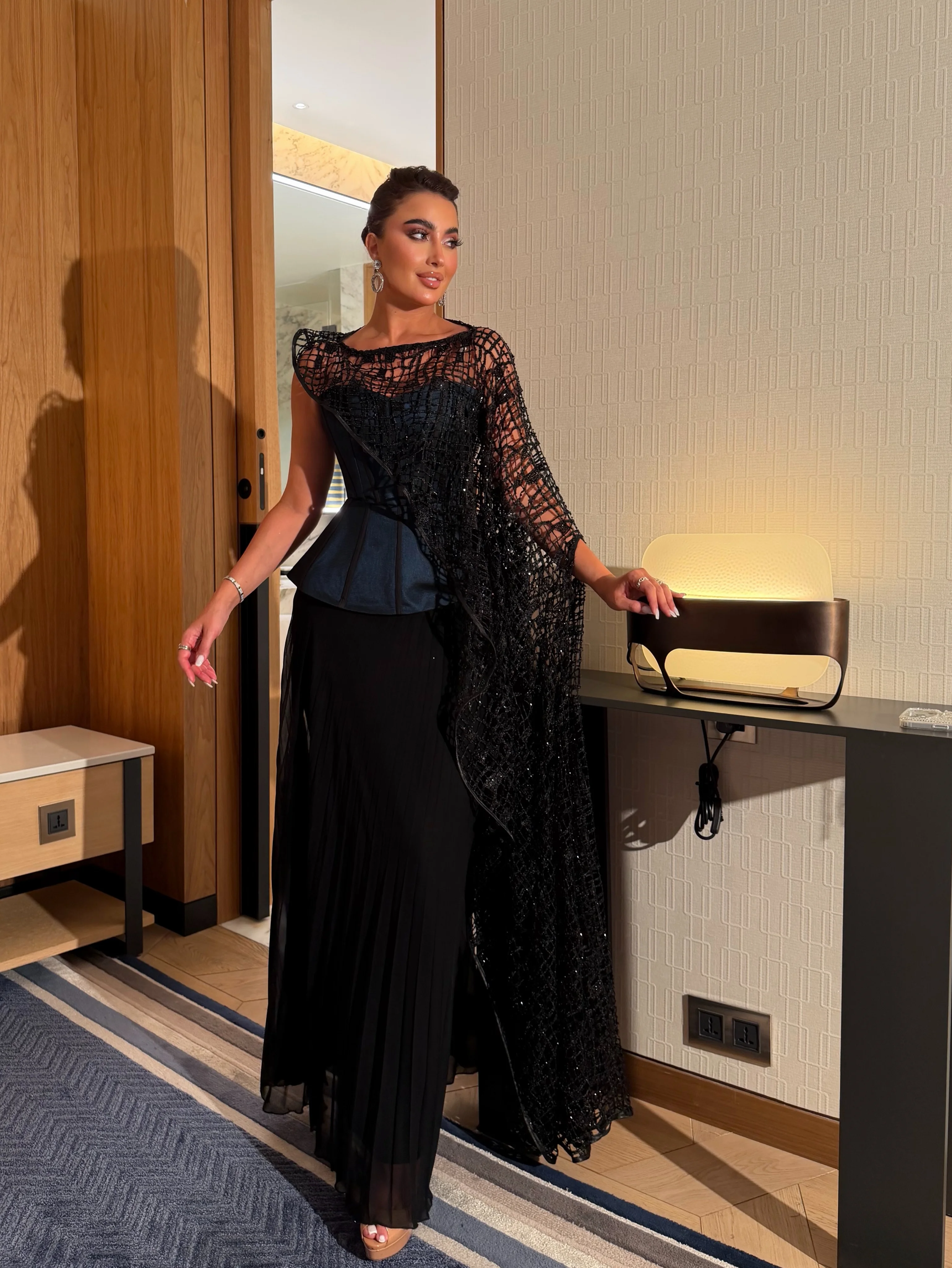 Customized Elegant A-Line Sweetheart Evening Dresses Detachable Grid Shawl Contrast Color Classic Occasion Celebrity Prom Gowns
