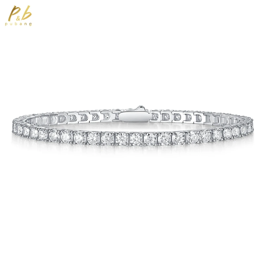 

PuBang Fine Jewelry Solid 925 Sterling Silver 3EX VVS1 D Color 3 MM Real Moissanite Diamond Gems Tennis Chain Bracelet Bangle