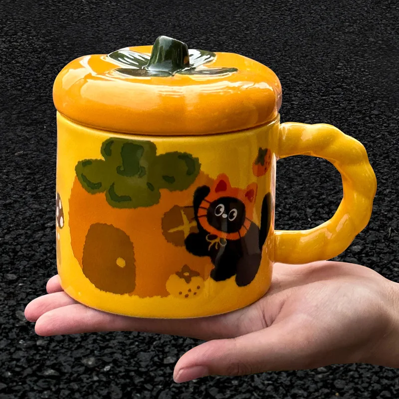 

Симпатичная керамическая кружка с изображением хурмы и ложкой, домашняя кофейная чашка для девочек, креативный дизайн