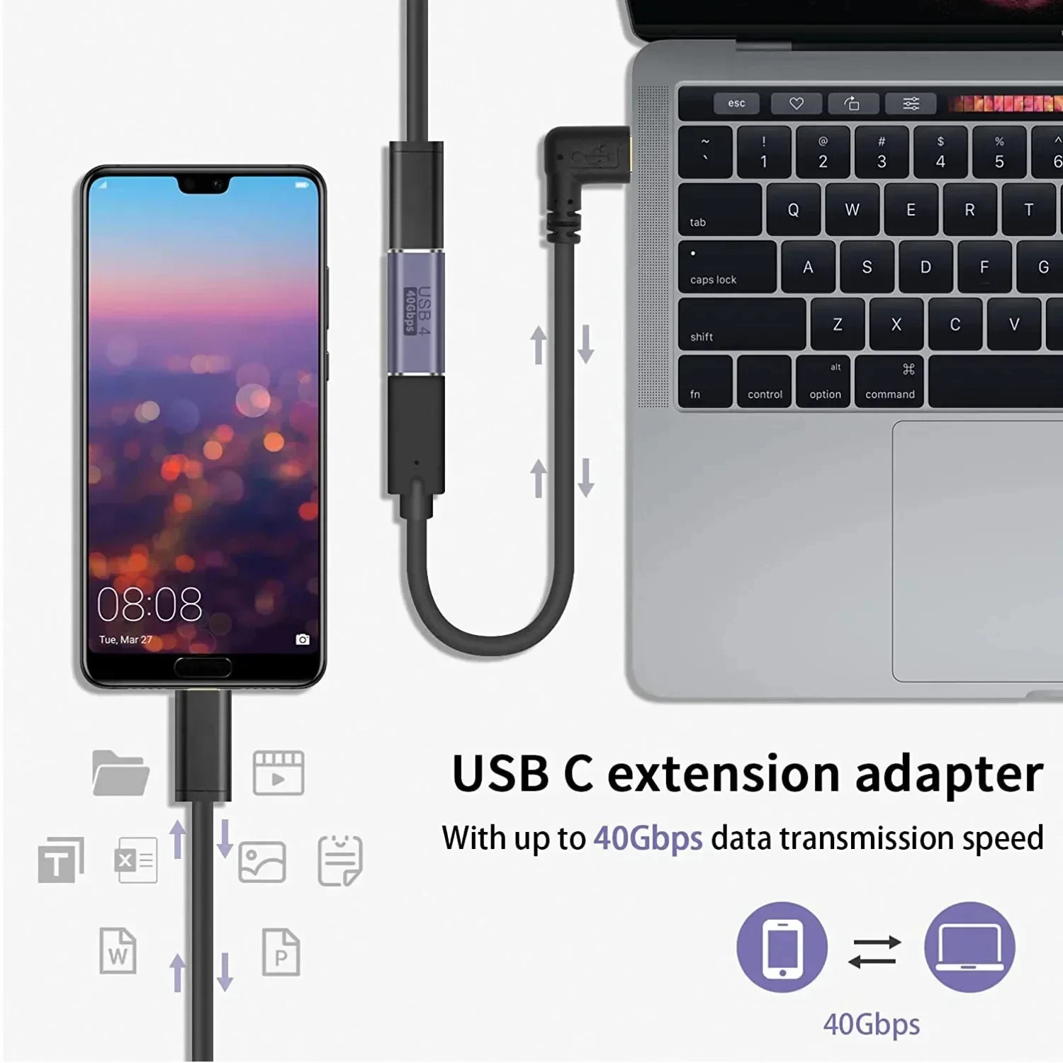 USB C أنثى إلى أنثى مقرنة المقرنة موسع 8K فيديو 100 واط شحن سريع لكابل USB4 Thunderbolt 4 40Gbps 3.2 OTG محول