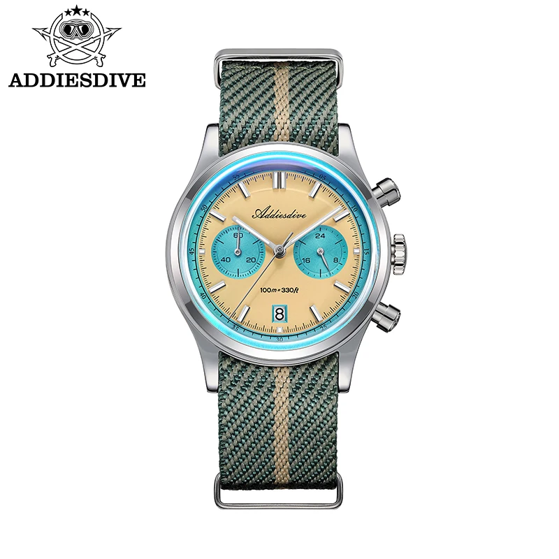 

ADDIESDIVE NEW Watches For Men Multifunction Chronograph AR Coating Bubble Mirror Glass Waterproof Diving 0S21 Quartz Watches