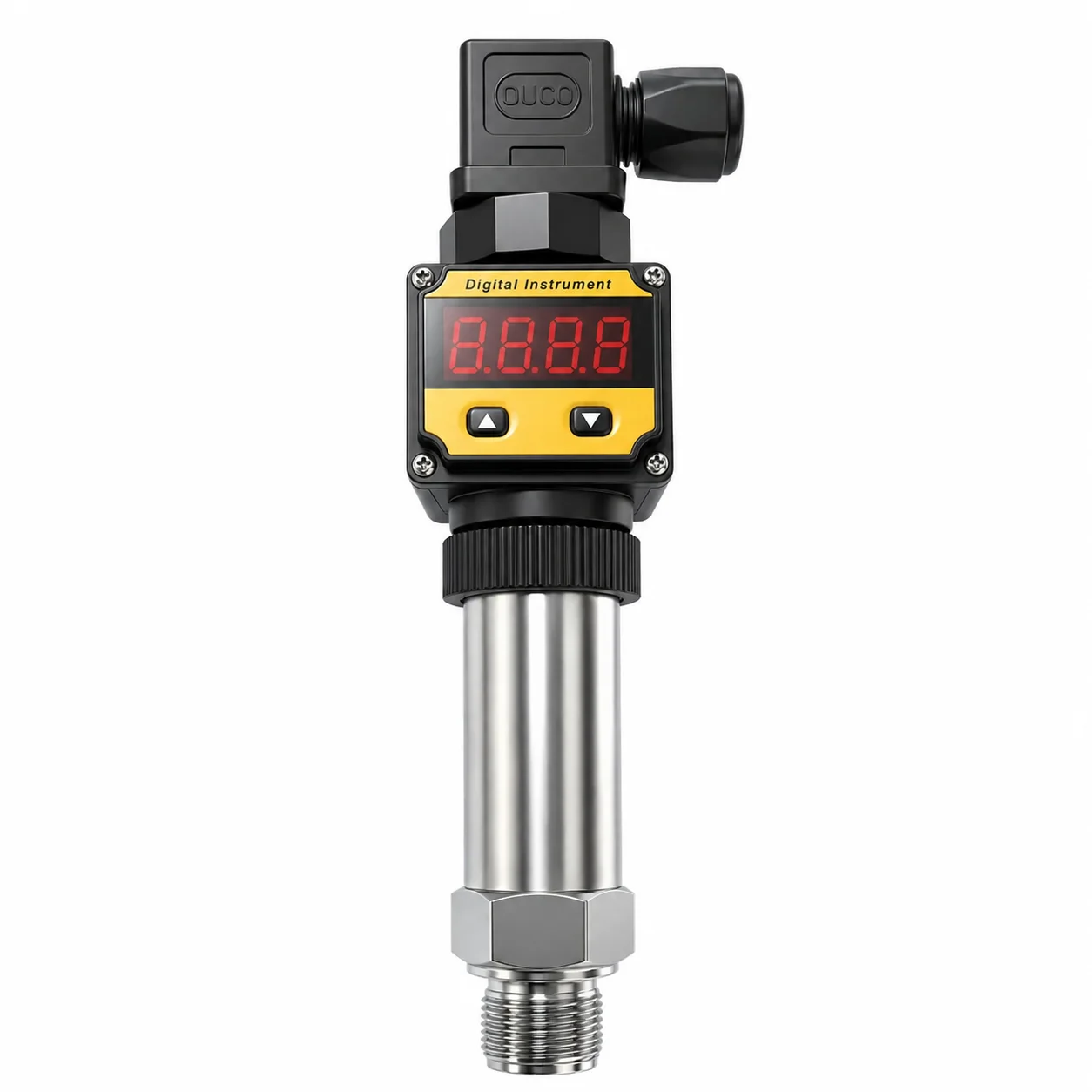 Digital Display Liquid Pressure Transmitter IP67 4-20mA Output 24VDC Power Supply LED Stainless Steel Housing