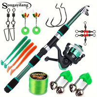Sougayilang  Spinning Fishing Set 1.8m Telescopic Fishing Rod 5.2:1 Max Drag 5kg Spinning Reel With Fishing Line and Accessories