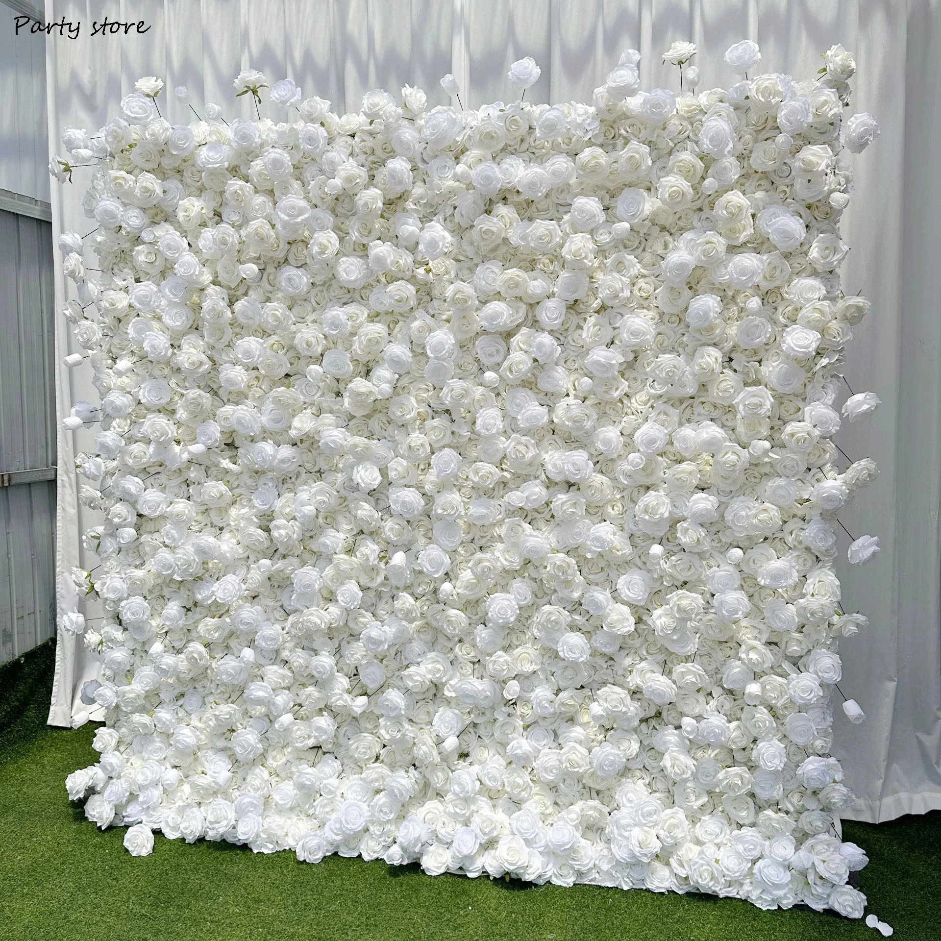 5D الأبيض زهرة اصطناعية جدار الزفاف ارتفع خلفية النسيج الأزهار النباتات الخضراء جدار نافذة عرض الحدث حزب الدعائم زهرة صف #2