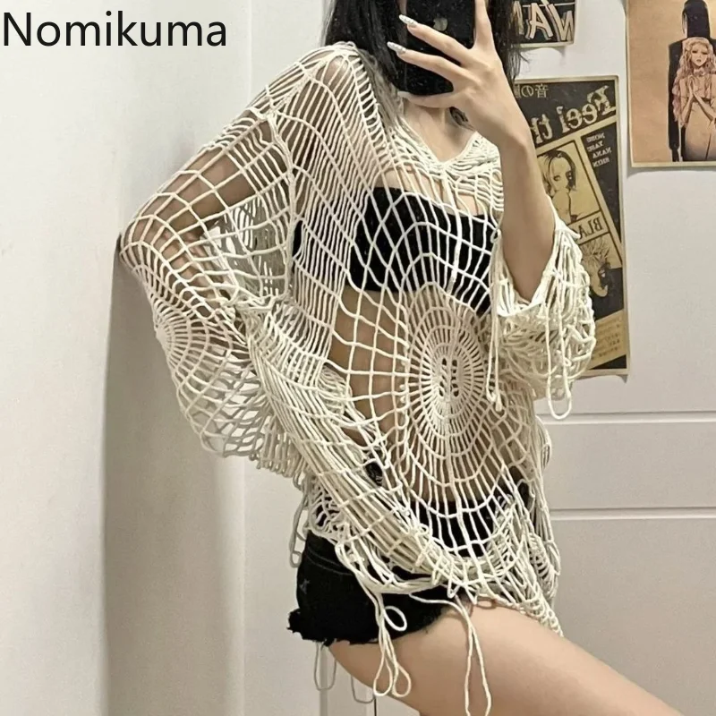 Nomikuma Veste Femme Spring Autumn Hooded Irregular Hole Hollow Out Jackets for Women 2022 Harajuku Punk Style Street Coat Women