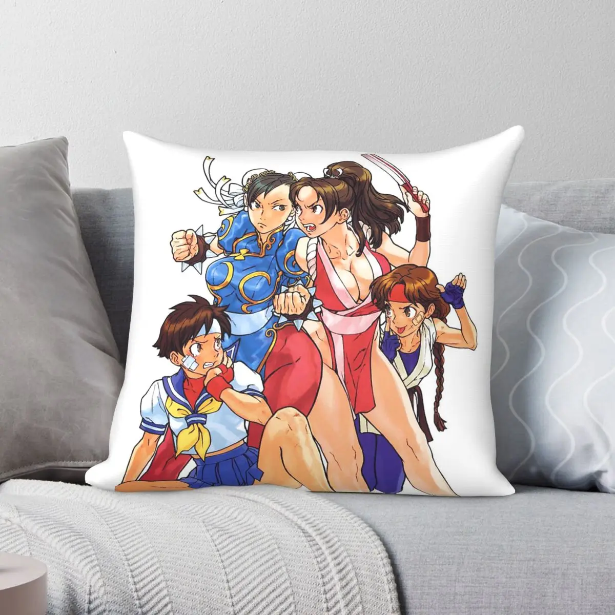 Street Fighter Waifus Turbo Remix Square Pillowcase Polyester Linen Velvet Creative Zip Decor Pillow Case Car Cushion Cover