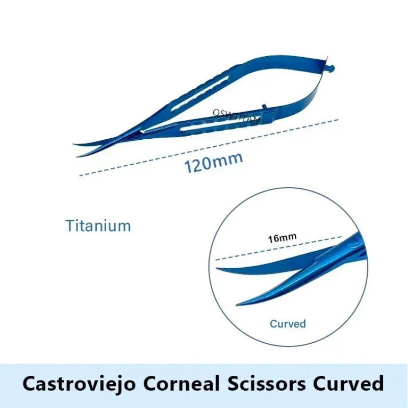 กรรไกรขนาดเล็ก QSWTITAN รุ่น Castroviejo สำหรับตัดหนังตา ด้ามจับแบน 1 ชิ้น เครื่องมือผ่าตัดดวงตา อุปกรณ์สำหรับผ่าตัดเปลือกตา