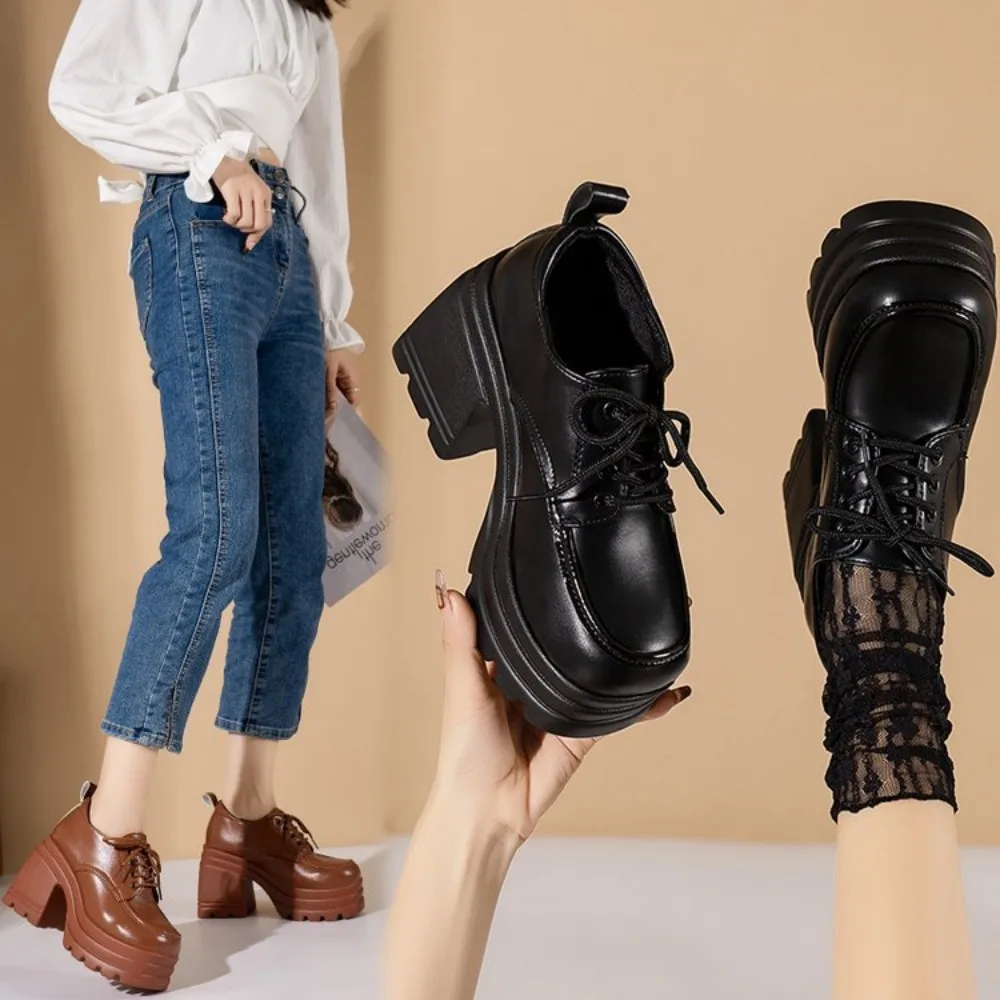 Nuevos Zapatos de Plataforma para Mujer, Zapatos Lolita para Mujer, Mary Jane, Nuevos Mocasines con Cordones para Niñas, Estudiantes, Uniforme JK, Zapatos de Tacón Alto para Otoño