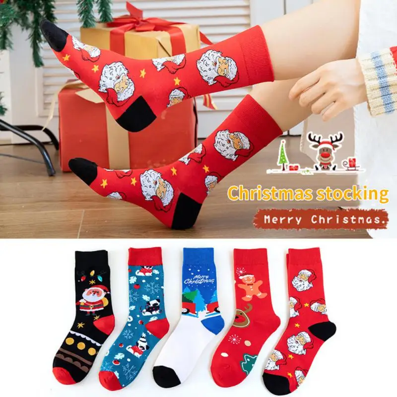 2/1Pair Winter Cartoon Christmas Socks Gift For Girls Ornaments Christmas Tree Snowflake Gingerbread Man Happy New Year Supplies