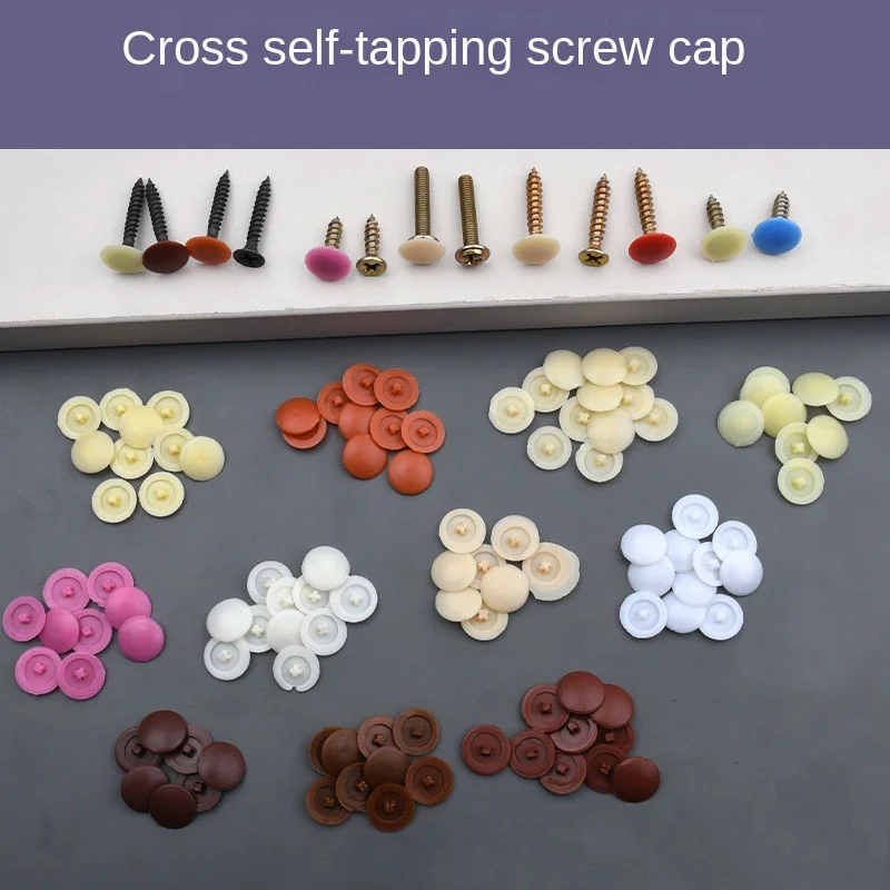 100pcs Self-tapping Screw Cover Furniture Closet Plastic Hole Plug Cross Screw Cabinet Cover Dustproof Decorative Cover Cap