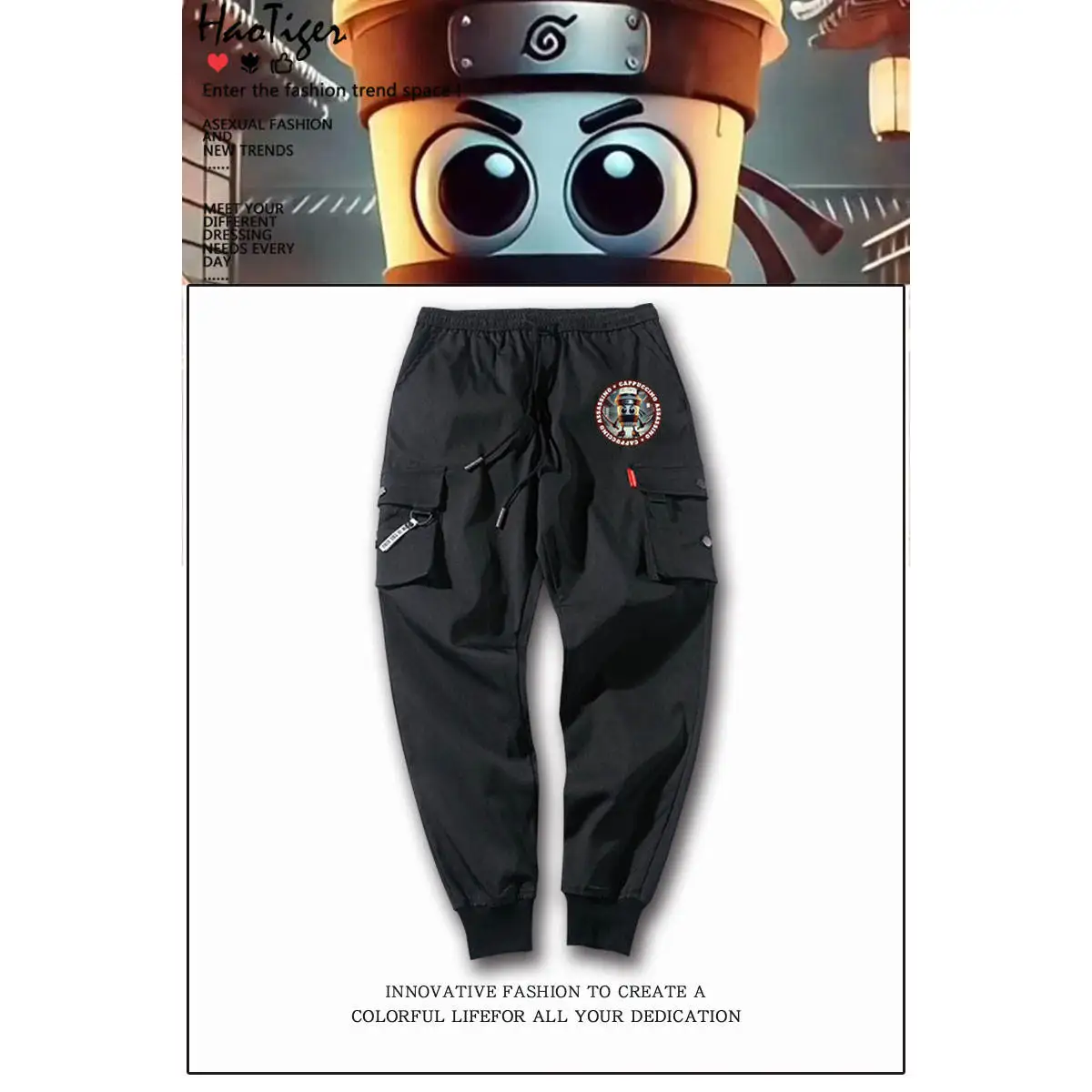 

Мужские рабочие брюки TungTungTung Sahurai Cappuccino Ninja, длинные, с эластичным поясом, из смесового хлопка и полиэстера, молодежные повседневные брюки