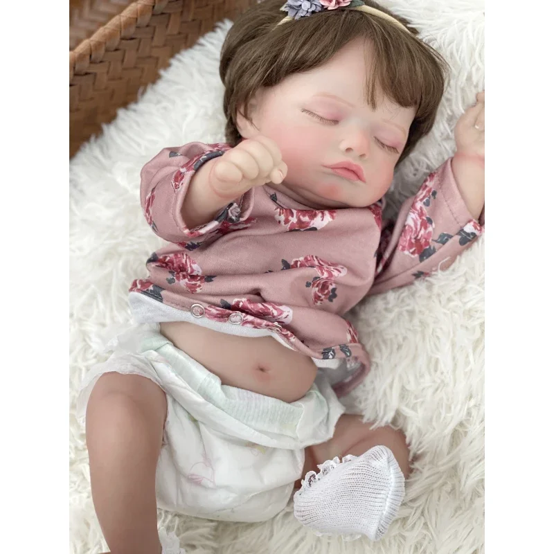 

45CM Reborn Baby Rosalie Newborn Doll Lifelike Full Silicone Body Cuddly Multiple Layers Painting 3D Skin with Hand Root Hair