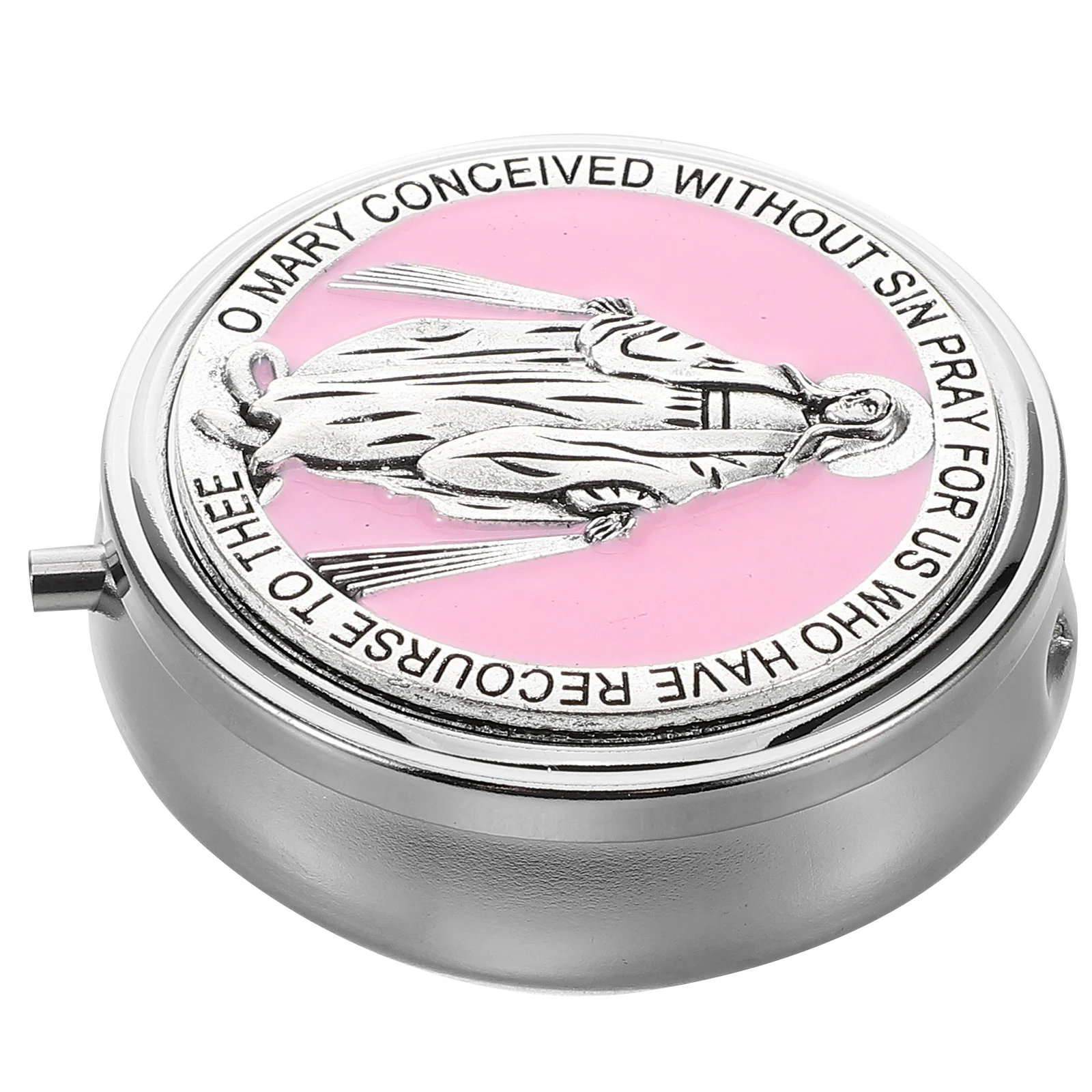 

Pink Balm Box Saint Necklace Storage Case Portable Jewelry Organizer Vintage Decorative Metal Packaging Box for Rings Earrings