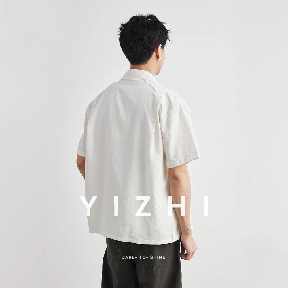 Men's Simple Lightweight Cuban Collar Short Sleeve Shirt 2026 Summer Loose Drop Shoulder Japanese Style Casual Breathable Shirt