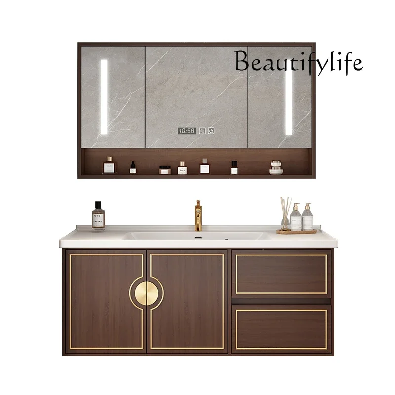 NEW Chinese bathroom cabinet combination oak ceramic integrated basin smart bathroom washbasin bathroom