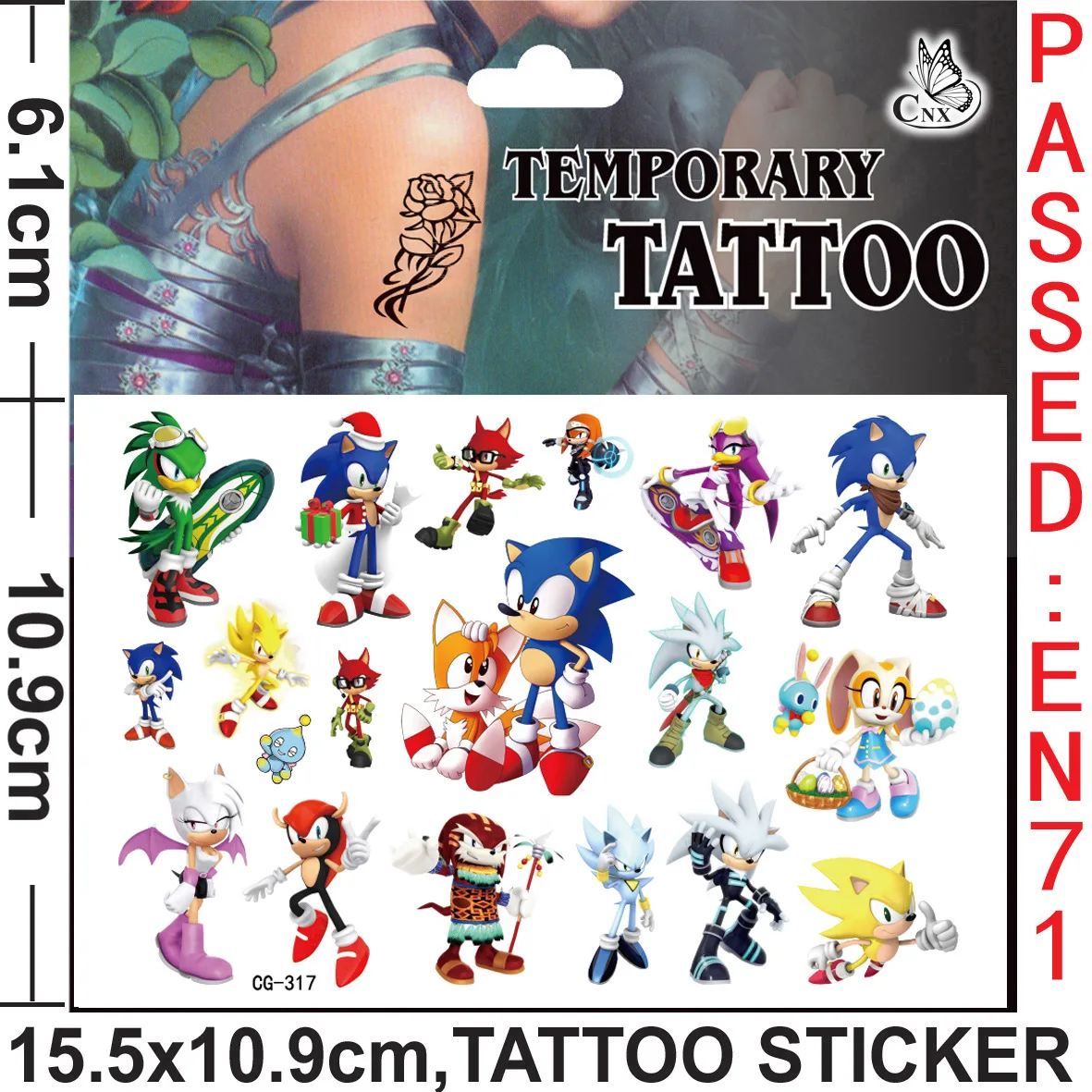 Sonices Tattoo Stickers Children\'s Toys Cartoon Shadow Amy Rose Tattoo Stickers Anime Image Waterproof Durable Tails