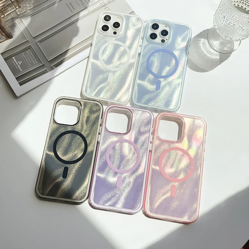 

Colorful Quicksand Pattern Phone Case For Iphone 16 15 14 13 Pro 12 11 Max Plus 16Pro Magnetic Phone Case 15Pro Cover Hard Shell