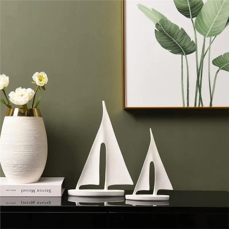 A74E-Sailboat Decor Ornament, Boat Decorations Statue Decor, Art Sculptures And Statues- Modern Sculptures Home Decor 1Set/2Pcs