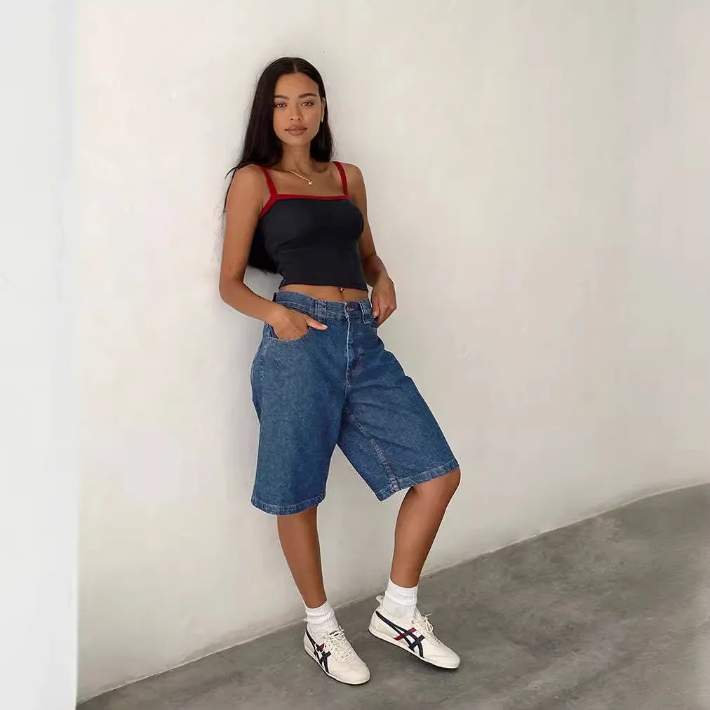 Ropa Mujer Unisex Baggy Denim Jorts High Waist Loose Fit Knee-Length Shorts