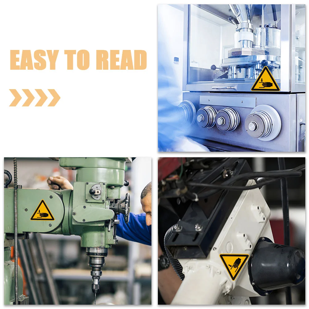 8 PCS High Adhesion Safety Warning Labels Clear Caution Signs For Hand Crushing Stickers Industrial Equipment Self Adhesive