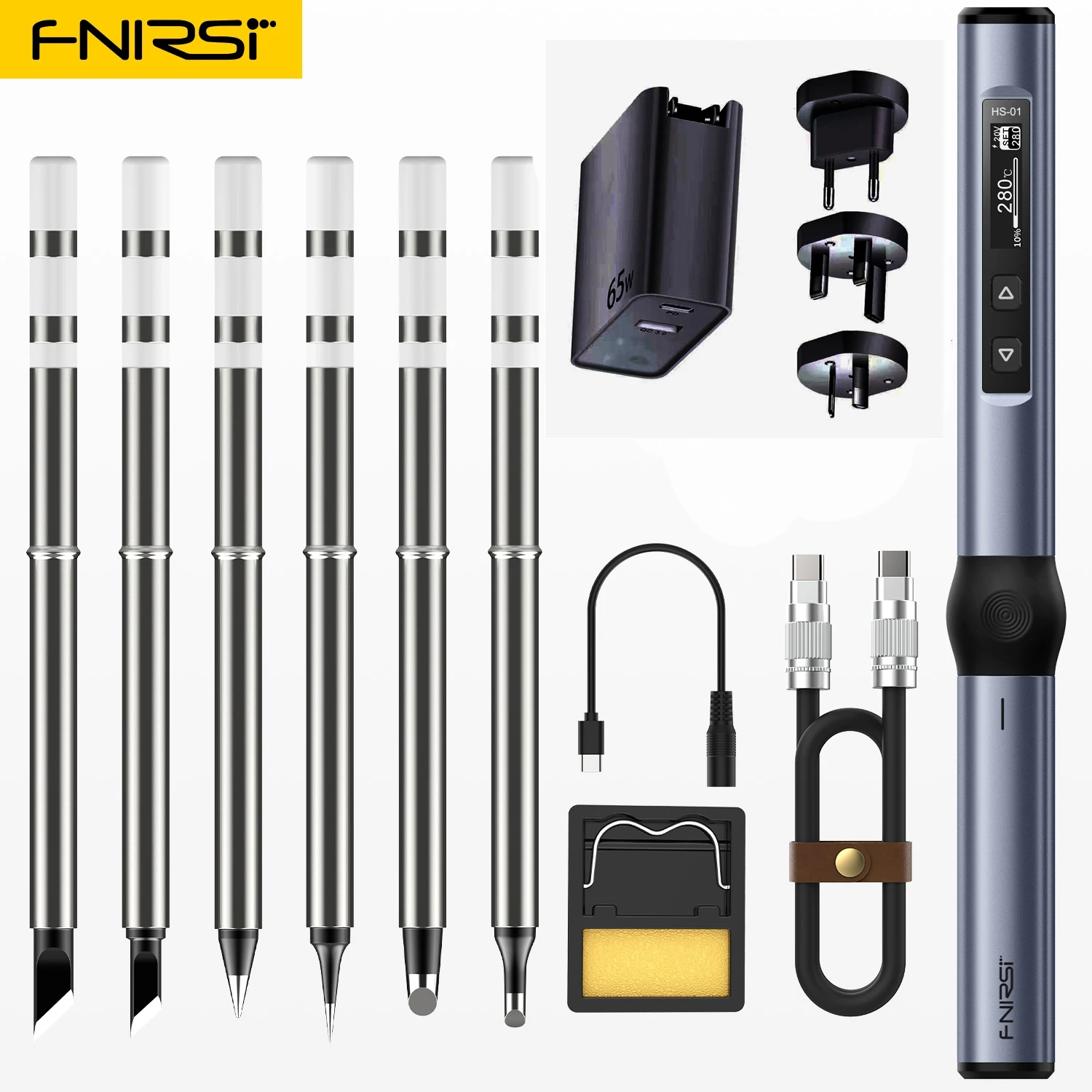 

FNIRSI HS-01 Adjustable Temperature Soldering Iron DC 24V 80-420℃ Welding Solder Rework Station PD 65W Portable Repair Tool