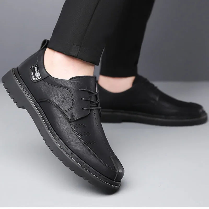 Mocasines de cuero de negocios para hombre, zapatos cómodos informales transpirables, zapatillas de vestir masculinas