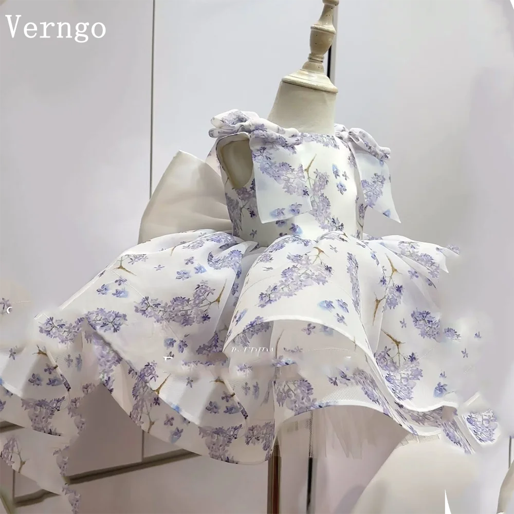

Verngo Printed Flowers Mini Girl Flowers Dresses Spaghetti Straps A Line Ball Gowns Baby Formal Occasion Dress Customized