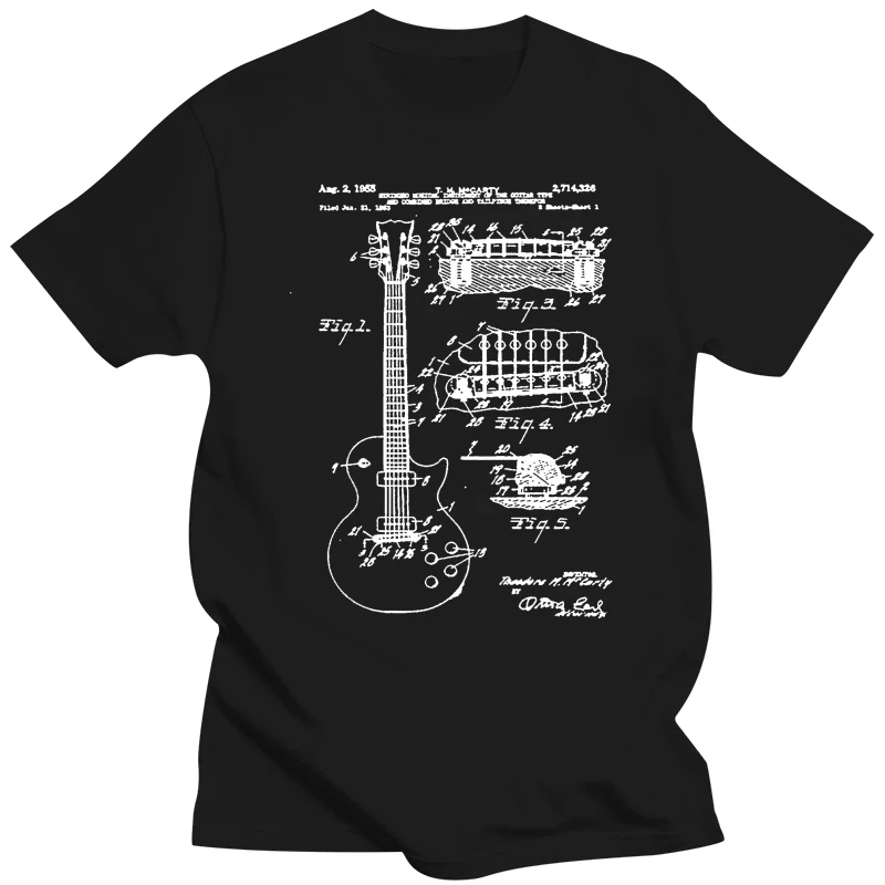 2019 Fashion Funny Men T-shirt Guitar Patent Print 1955 - Vintage Patent Print Art Shirt Summer Tee Shirt