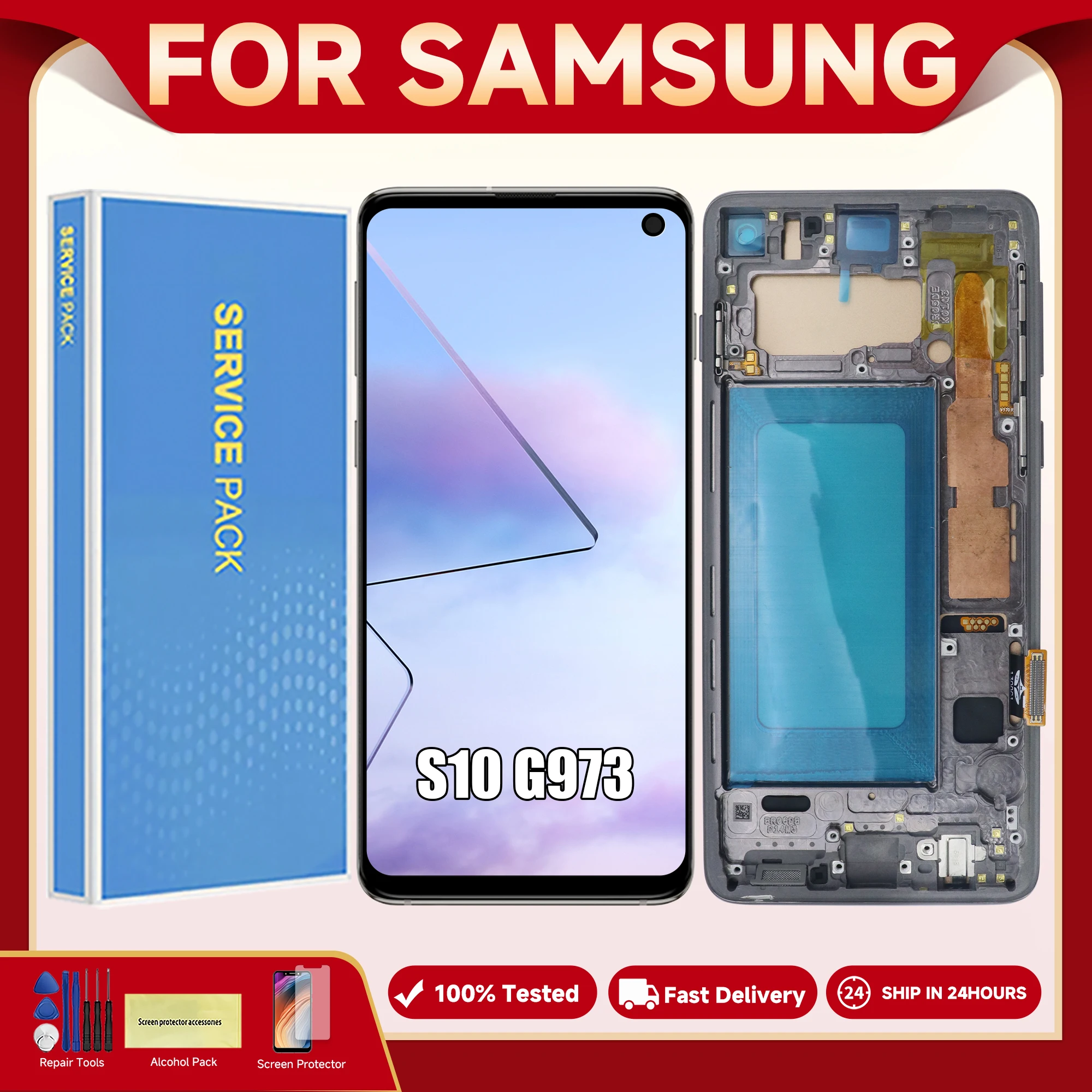 S10 TFT Quality Screen for Samsung S10 G973, G973F, SM-G973F,SM-G973U Lcd Display Touch Screen with Frame Digitizer Assembly