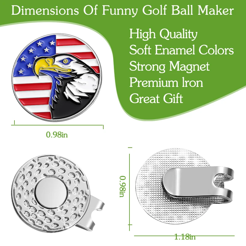 Golf Ball Markers with Magnetic Hat Clip American Flag Owl Accessories Pin Jewelry Baseball Cap Clips Gift for Golf Lover