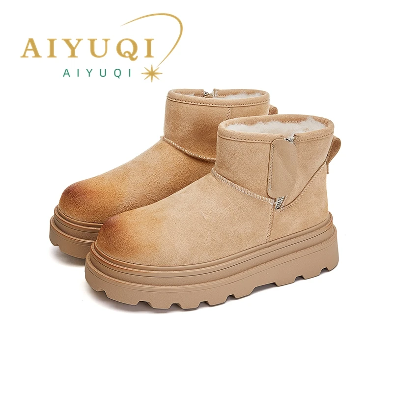 

AIYUQI 2025 new thick-soled women's snow boots winter flat-soled female boots antique fashion women's ankle boots