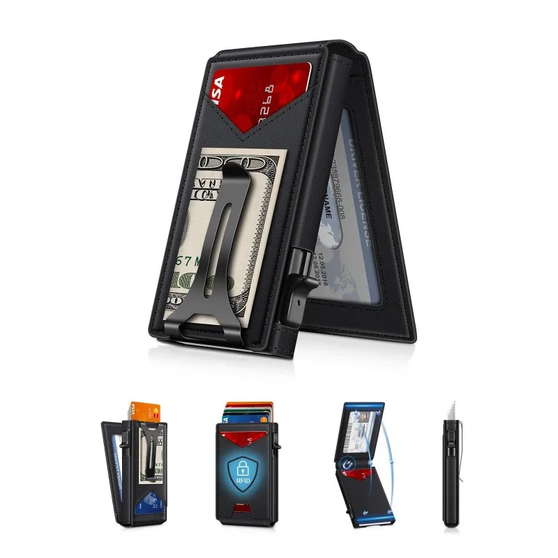 Double Fold Flip Metal Card Bag Anti-theft Multifunctional Wallet Side Push Large Capacity Men's Wallet