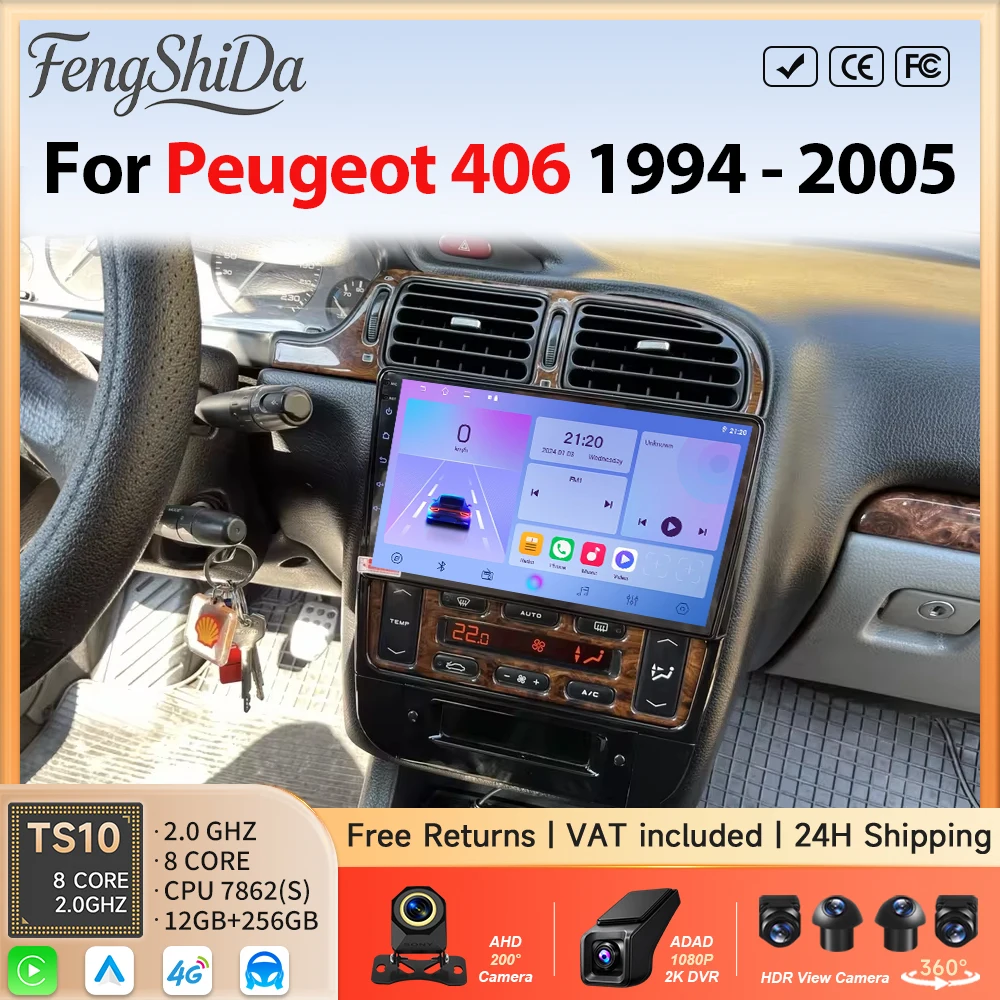 Head Unit For Peugeot 406 1994-2000 2001 2002 2003 2004 2005 TS10 Android Auto GPS Car Multimedia Radio Video Player Audio WiFi