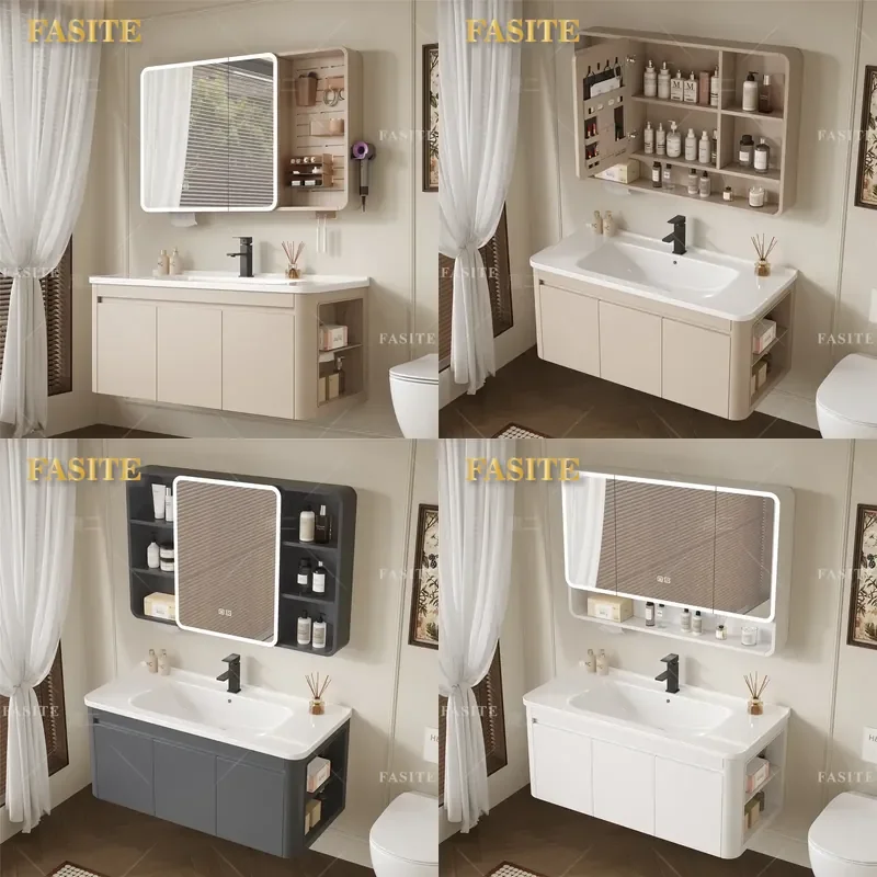 For Bathroom Aluminum Honeycomb Cabinet Ceramic Integrated Basin Washstand Thickened Storage Vanity Unit Modern Waterproof