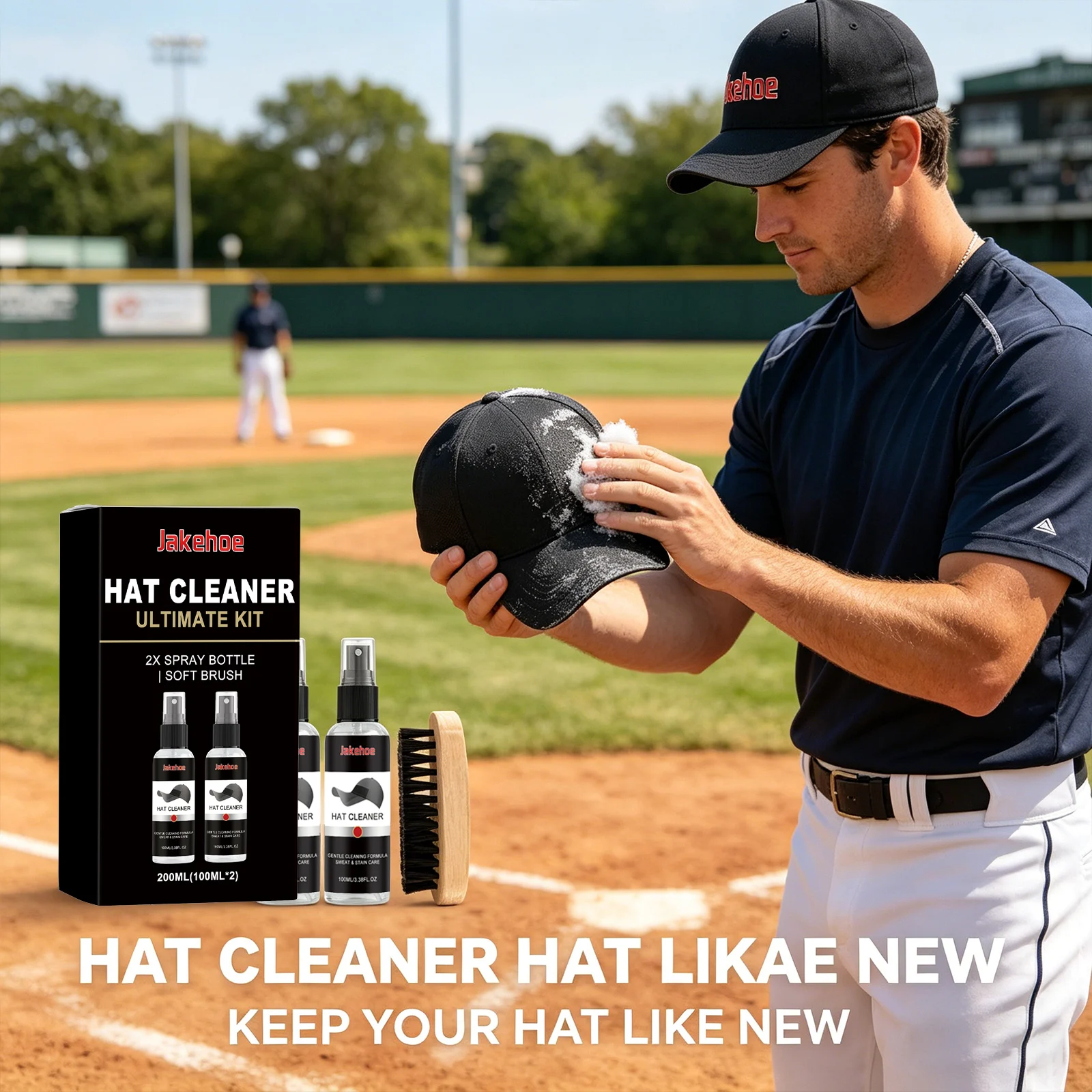 

Hat Cleaning Kit with Soft Gentle Formula Removing Sweat Stains & Dirt Eliminating Odors Professional Baseball Cap Cleaning Set