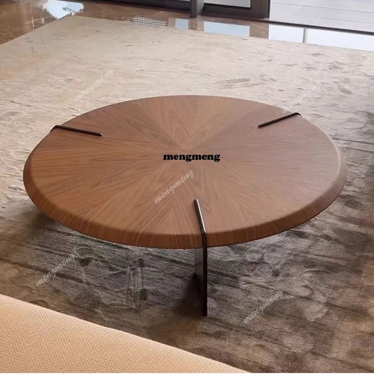 

Italian minimalist walnut color coffee table combination modern simple small apartment round stainless steel metal coffee table