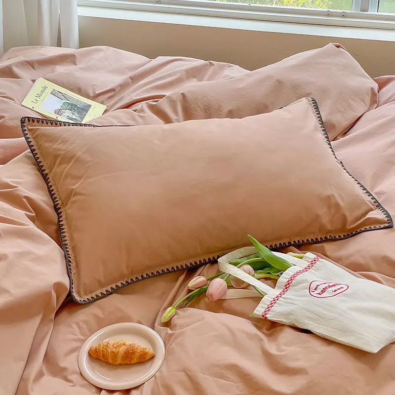 A Class Cotton Home Solid Color Pillowcase Student Dormitory Soft Comfort Pillowcase 48x74cm Modern Simple Style Pillowcase 2 Pc