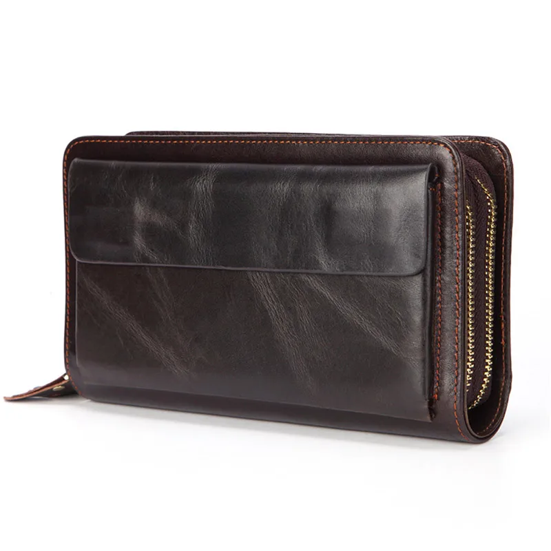 Portefeuille en cuir pour hommes, pochette en cuir véritable, sac Long pour téléphone, porte-monnaie grande taille, pratique, porte-cartes, sac