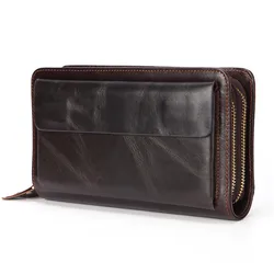 Business Genuine Leather Clutch Wallet Men Long Leather Phone Bag Purse Male  Large Size Handy Coin Wallet Card Holder Money Bag