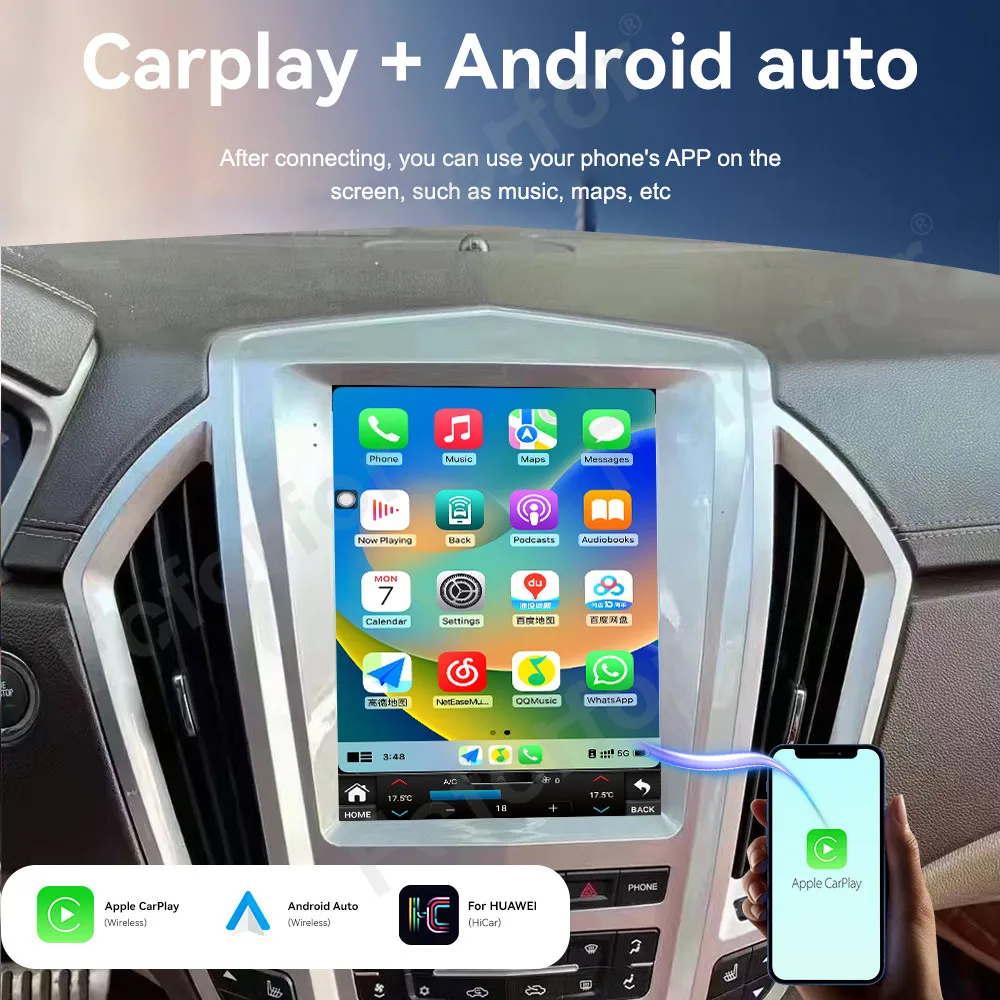 Android 14 For Cadillac SRX 2009-2012 QLED Touch Screen Car Radio Multimedia Player CarPlay GPS Navigation 10.4 Inch Heat Unit