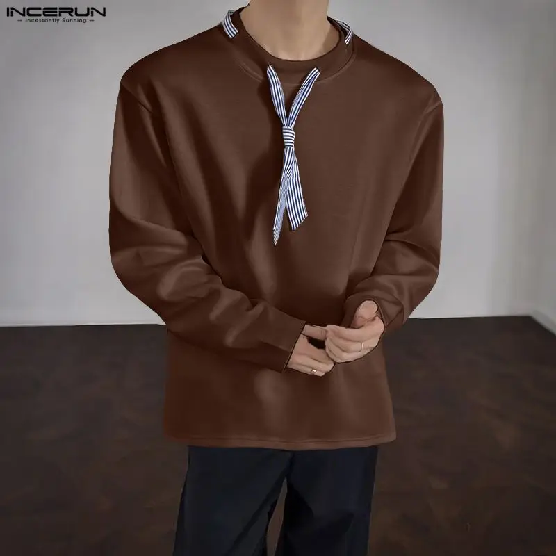 

INCERUN Men T Shirt Patchwork O-neck Long Sleeve Loose Leisure Male Tee Tops Streetwear Korean Style Casual Men Clothing S-5XL