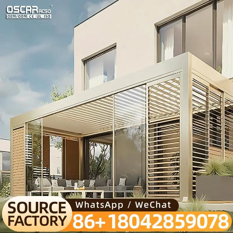 Outdoor Motorized Bioclimatic Aluminium Louver Pergola (Waterproof)  (Note: Rearranged to make it more coherent while keeping th