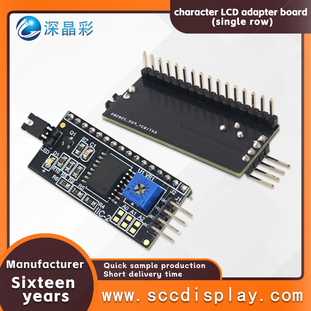 Affordable wholesale LCD 1602 screen adapter board PCF8574T single row 16 pin IIC/I2C interface contrast adjustable